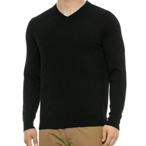 tahari mens black merino wool sweater v neck long sleeve size xl